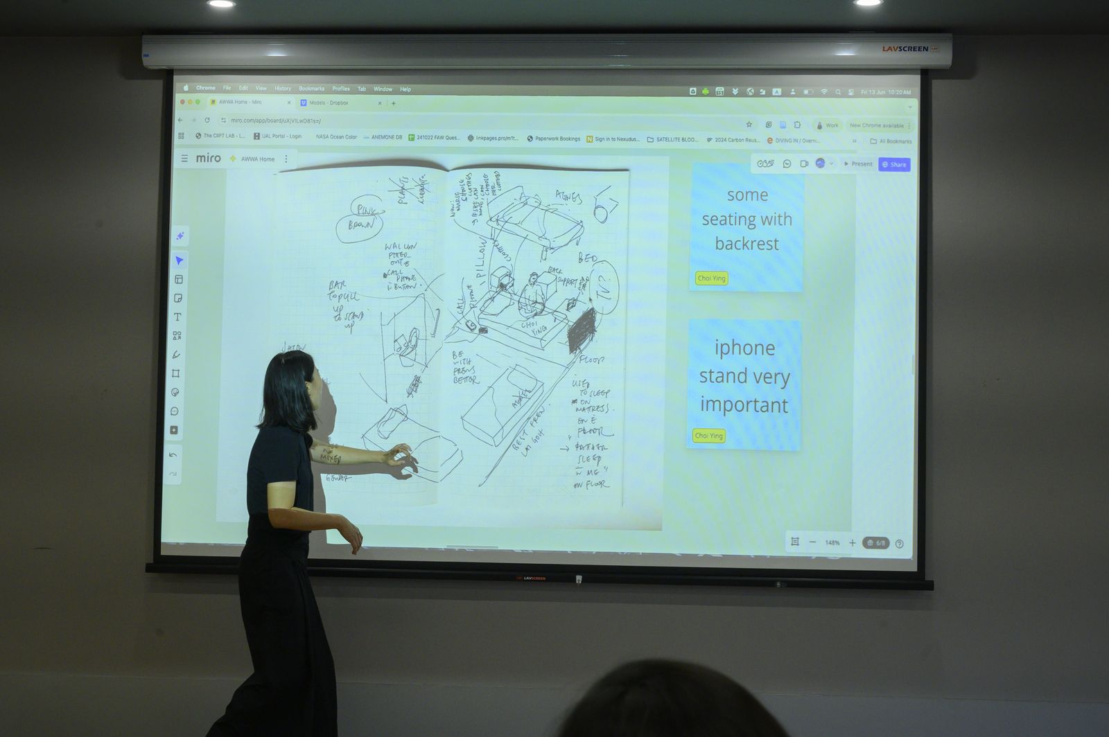 Presenting sketches from the resident conversations to the team