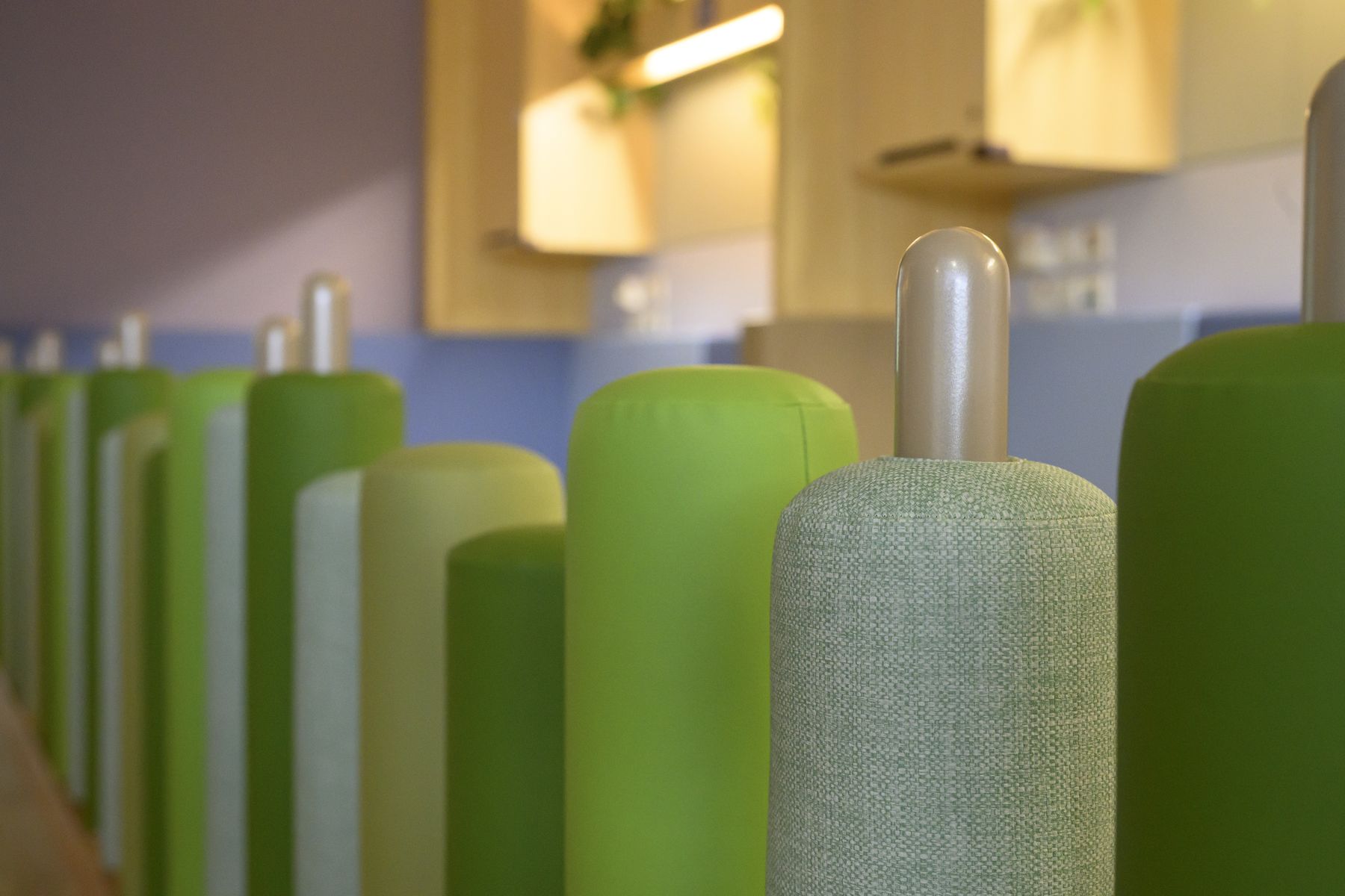 Close-up of the upholstered bolster dividers